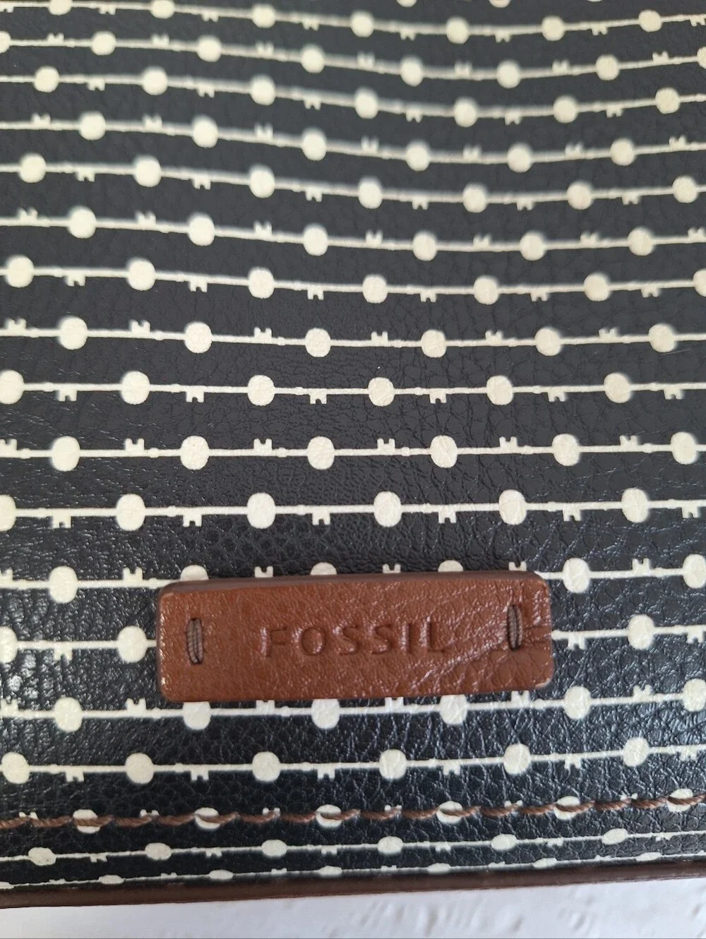 Vintage Fossil Black and Brown Patterned Crossbody Bag